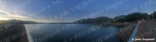 Shasta Lake from the Dam Crest – Twilight panorama from the crest of Shasta Dam over Shasta Lake, Shasta County, CA.