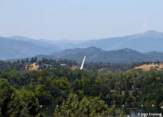 Sundial Bridge Pylon – Sundial Bridge pylon over the Sacramento River tree canopy, Redding, CA.
