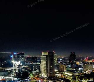 Downtown Night Towers – Aerial night skyline.