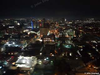 Downtown Sacramento Night Aerial – Downtown Sacramento skyline at night from above, Dec 2021.