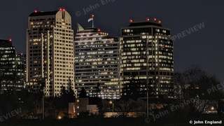 Downtown Sacramento Towers Lit at Night – Downtown Sacramento towers at night, Mar 20, 2024.