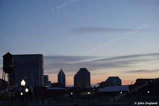 Dusk Skyline with Water Tower – Dusk skyline silhouette with water tower.