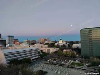 Moonrise over the Capitol – Moonrise over downtown Sacramento at dusk, Mar 27, 2021.