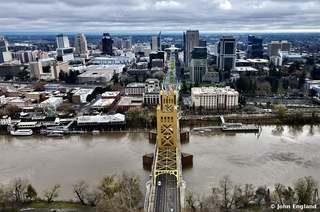 Tower Bridge from Above – Tower Bridge and downtown Sacramento from the West Sacramento side.